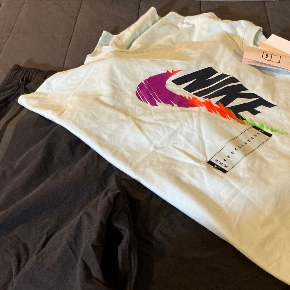 Nike Multicolor Logo Tee and Black Nike Tech woven shirts
